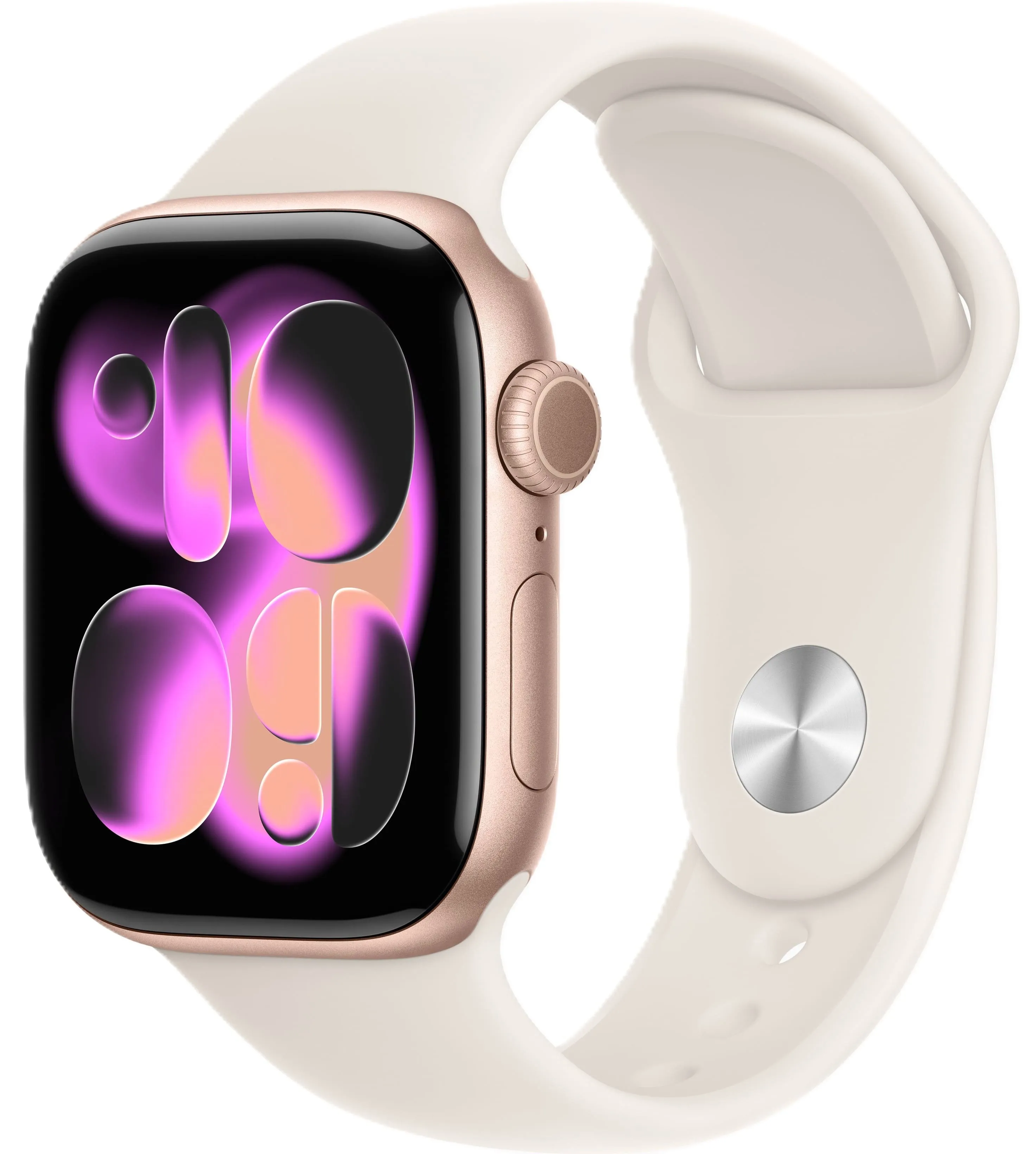 Apple Watch Series 11, 42 мм, корпус из алюминия цвета «розовое золото», спортивный ремешок цвета «сияющая звезда»