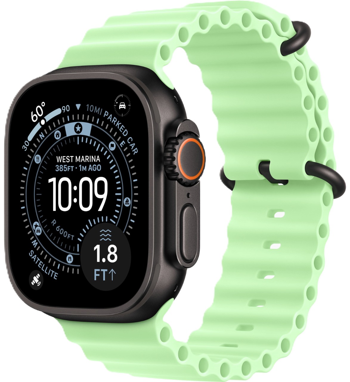 Apple Watch Ultra 3 GPS + Cellular, 49 мм, корпус из чёрного титана, ремешок Ocean неоново-зелёного цвета