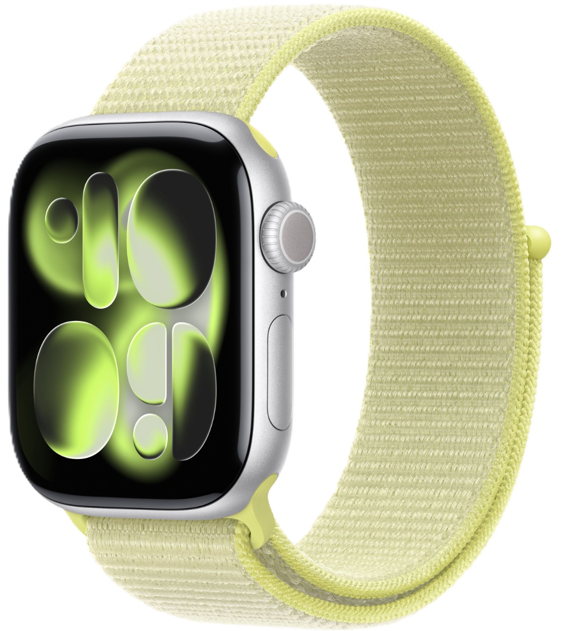 Apple Watch Series 11, 46 мм, корпус из алюминия серебристого цвета, спортивный ремешок Loop неоново-желтого цвета