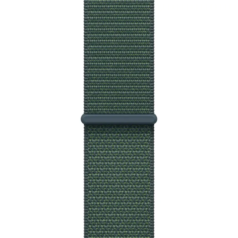 Apple Watch SE (2024), 44 мм, корпус из алюминия цвета «сияющая звезда», спортивный ремешок Loop зеленого цвета