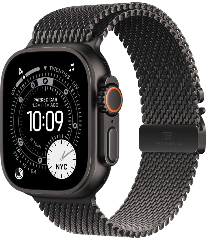 Apple Watch Ultra 3 GPS + Cellular, 49 мм, корпус из черного титана, ремешок Milanese черного цвета
