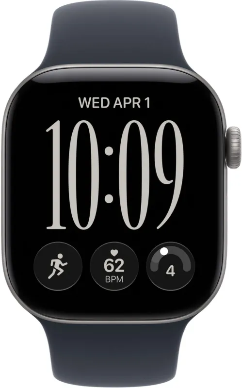 Apple Watch Series 12, 46 мм, корпус из алюминия цвета «серый космос», спортивный ремешок тёмно-синего цвета
