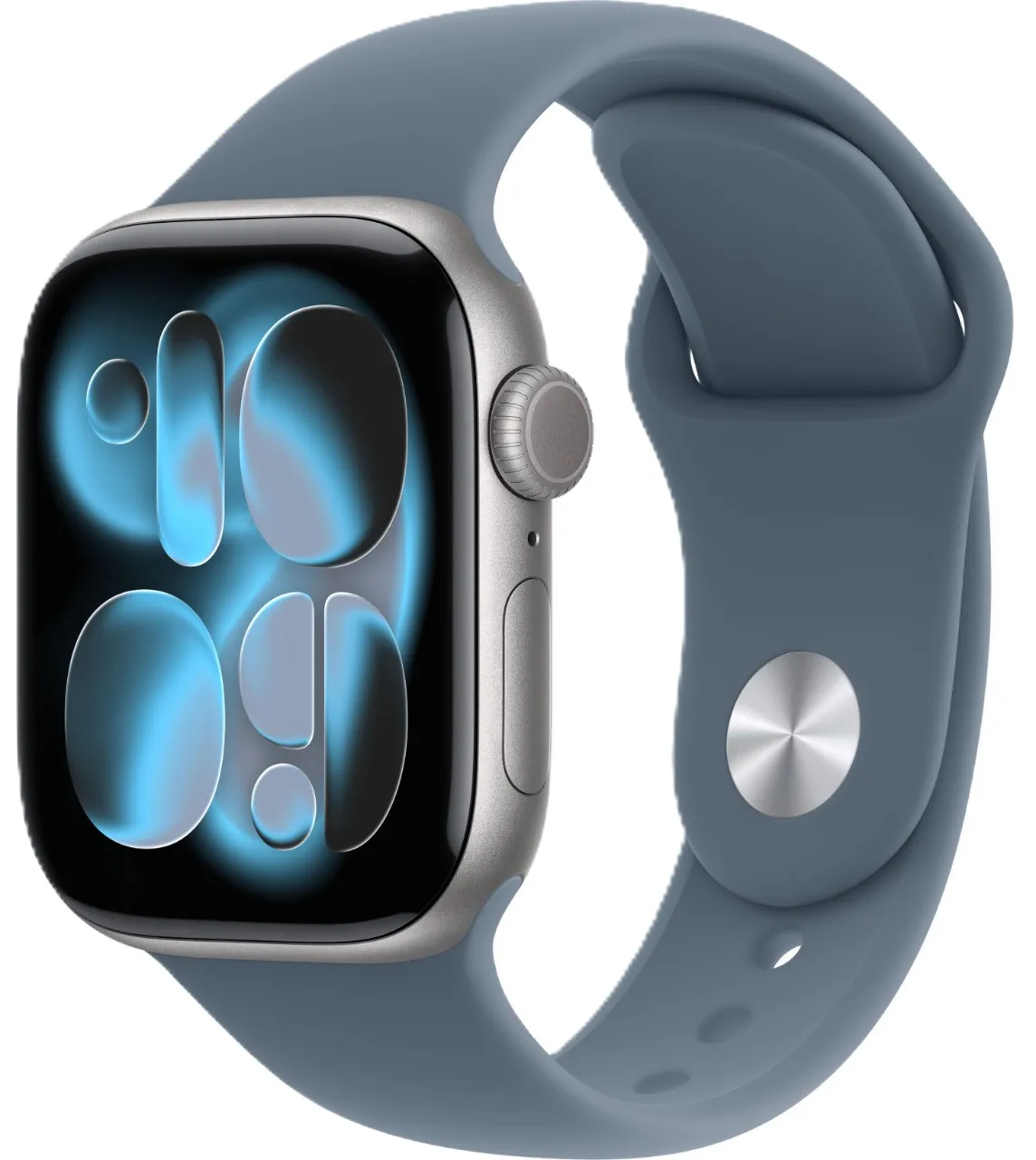 Apple Watch Series 11, 46 мм, корпус из алюминия цвета «космический серый», спортивный ремешок цвета «якорный синий»