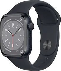 Apple Watch Series 8, 45 мм, корпус из алюминия цвета «тёмная ночь», спортивный ремешок «тёмная ночь»