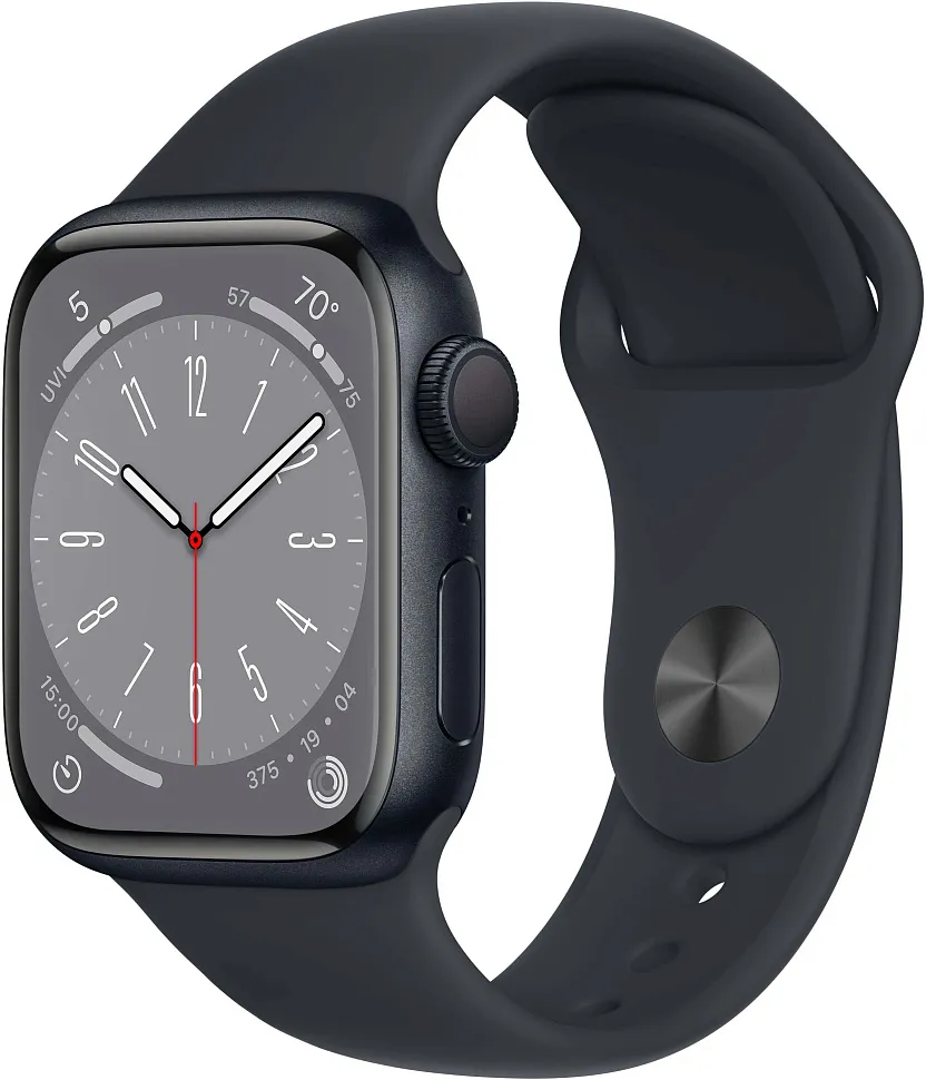 Apple Watch Series 8, 45 мм, корпус из алюминия цвета «тёмная ночь», спортивный ремешок «тёмная ночь»