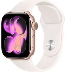 Apple Watch Series 11, 46 мм, корпус из алюминия цвета «розовое золото», спортивный ремешок цвета «лёгкий румянец»
