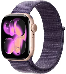 Apple Watch Series 11, 46 мм, корпус из алюминия цвета «розовое золото», спортивный ремешок Loop цвета «фиолетовый туман»