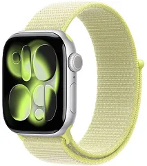 Apple Watch Series 11, 46 мм, корпус из алюминия серебристого цвета, спортивный ремешок Loop неоново-желтого цвета
