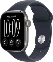 Apple Watch Series 12, 46 мм, корпус из алюминия цвета «серый космос», спортивный ремешок тёмно-синего цвета