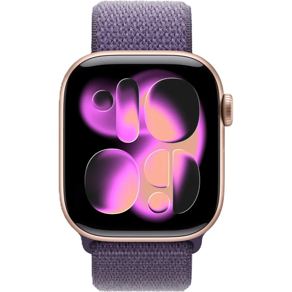 Apple Watch Series 11, 42 мм, корпус из алюминия цвета «розовое золото», спортивный ремешок Loop цвета «фиолетовый туман»