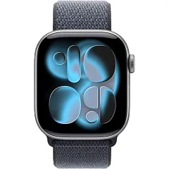 Apple Watch Series 11, 42 мм, корпус из алюминия цвета «космический серый», спортивный ремешок Loop цвета «якорный синий»