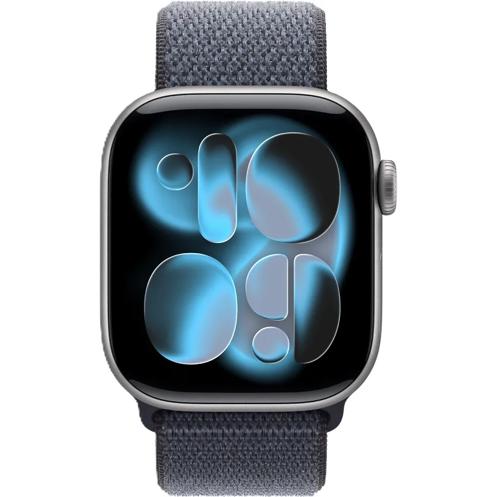 Apple Watch Series 11, 42 мм, корпус из алюминия цвета «космический серый», спортивный ремешок Loop цвета «якорный синий»