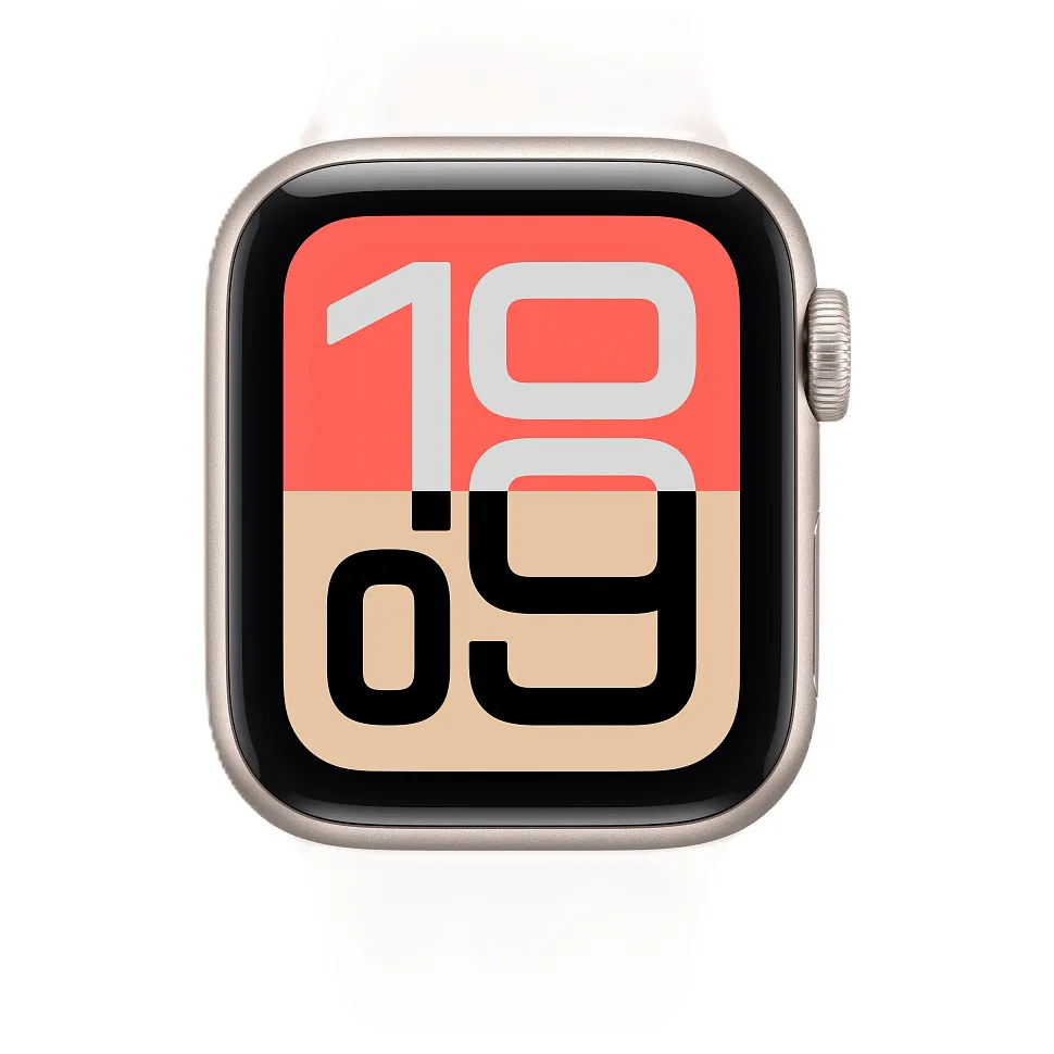 Apple Watch SE (2025), 40 мм, корпус из алюминия цвета «сияющая звезда», спортивный ремешок цвета «лёгкий румянец»