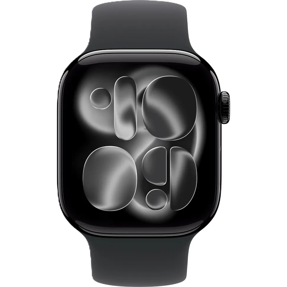 Apple Watch Series 11, 46 мм, корпус из алюминия цвета «чёрный глянец», спортивный ремешок чёрного цвета