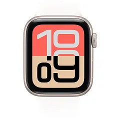 Apple Watch SE (2025), 44 мм, корпус из алюминия цвета «сияющая звезда», спортивный ремешок цвета «лёгкий румянец»