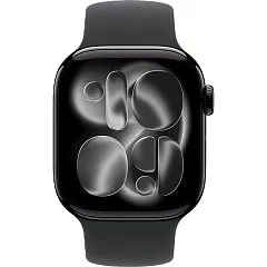 Apple Watch Series 11, 42 мм, корпус из алюминия цвета «чёрный глянец», спортивный ремешок чёрного цвета
