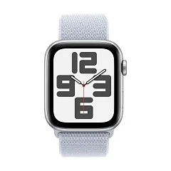Apple Watch SE (2024), 40 мм, корпус из алюминия серебристого цвета, спортивный ремешок Loop дымчато-голубого цвета