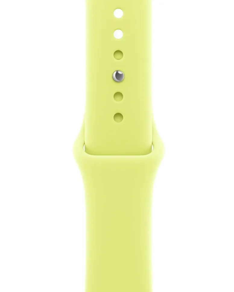 Apple Watch Series 11, 46 мм, корпус из алюминия серебристого цвета, спортивный ремешок неоново-желтого цвета