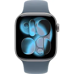 Apple Watch Series 11, 42 мм, корпус из алюминия цвета «космический серый», спортивный ремешок цвета «якорный синий»