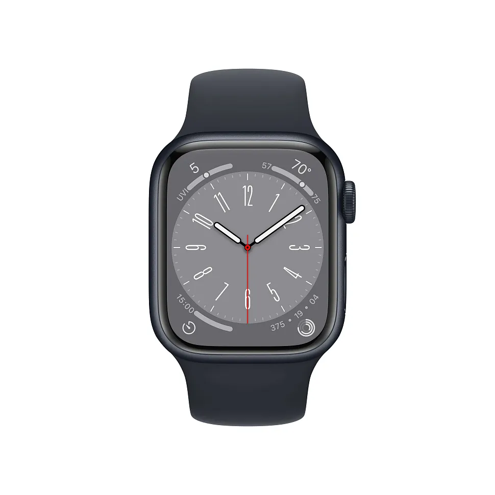 Apple Watch Series 8, 41 мм, корпус из алюминия цвета «тёмная ночь», спортивный ремешок «тёмная ночь»